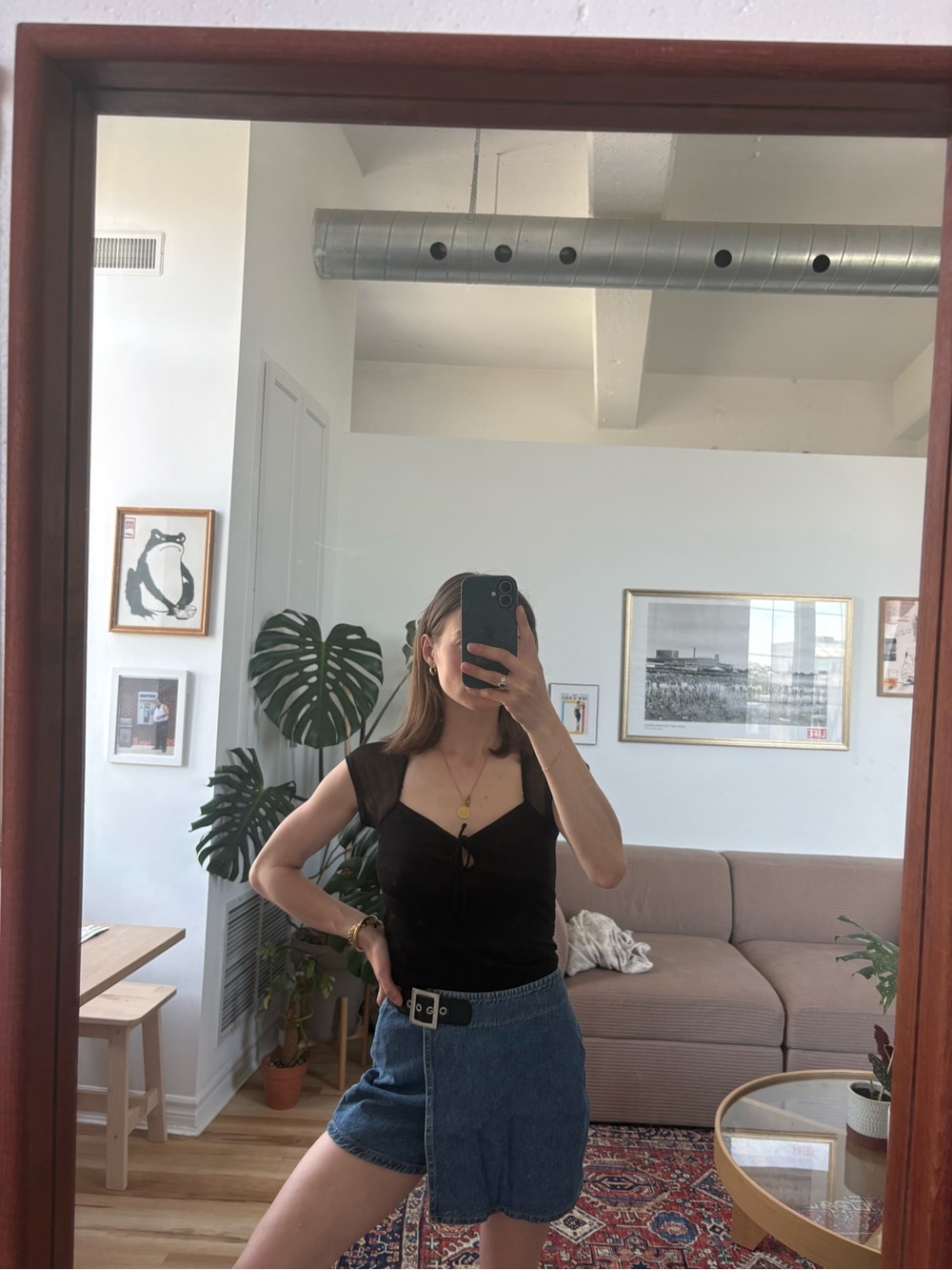 Simons Black Tie-Front Crop Top